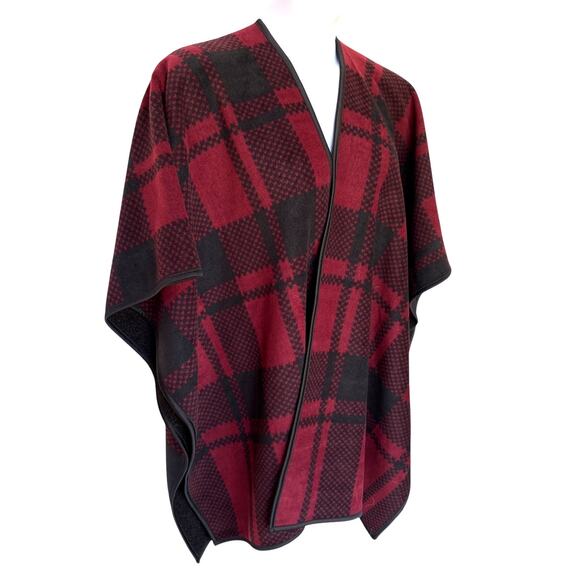 Ike Behar Red and Black Plaid Shawl Wrap Thick Plush Comfort Inside and Out OS - Picture 6 of 12